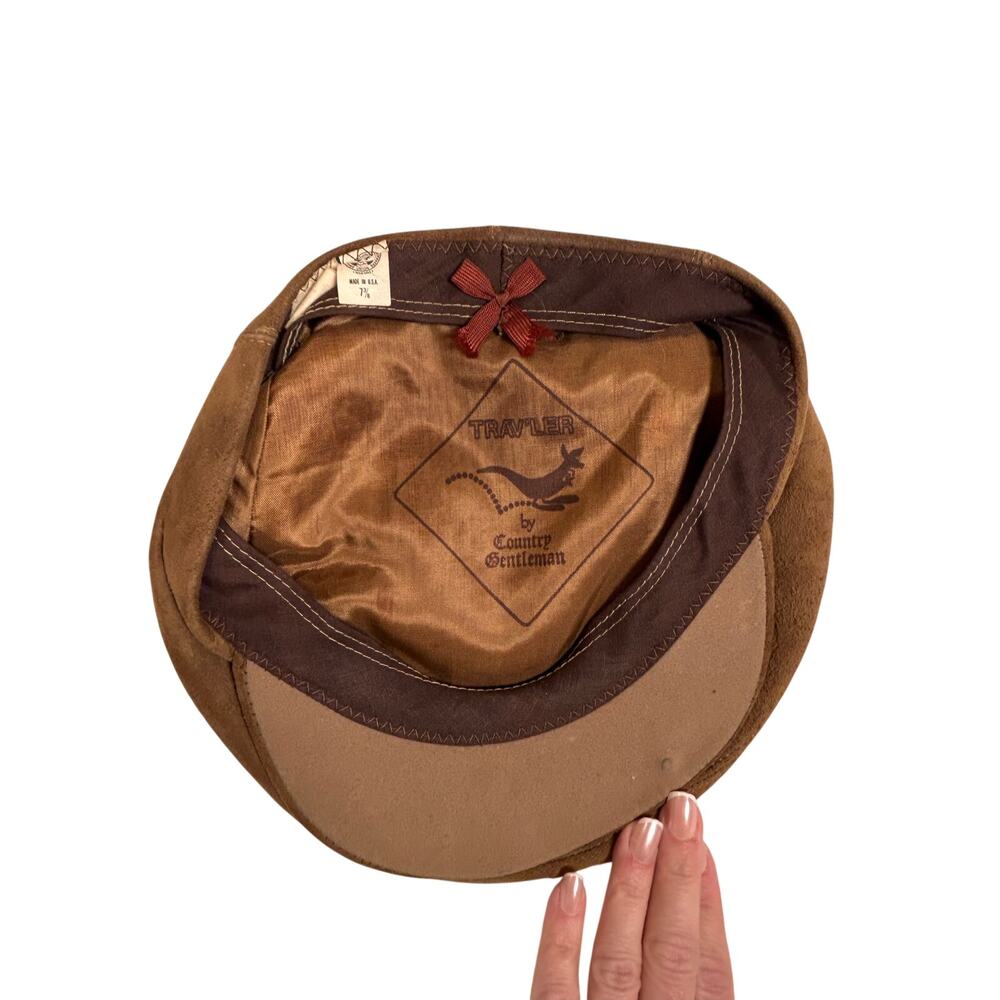 Vintage Genuine Suede Newsboy Driver Cap Hat Brown Made in USA Size 7 3/8 - Picture 4 of 4